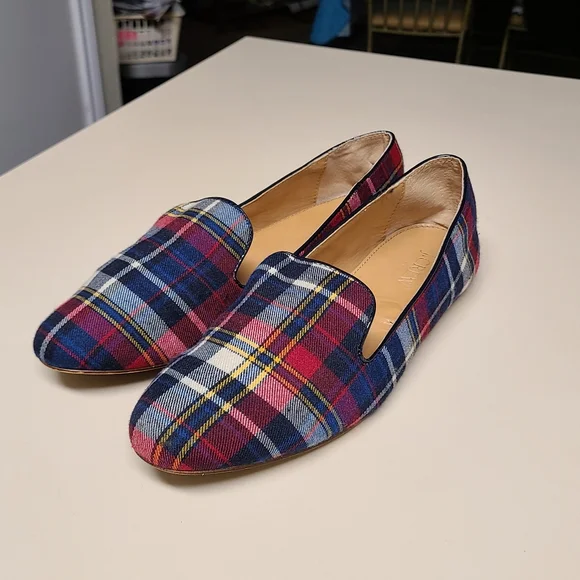 J. Crew Plaid Loafers - Red and Blue J.Crew Embellished in Festive Plaid Slip On | Mercari main image 4